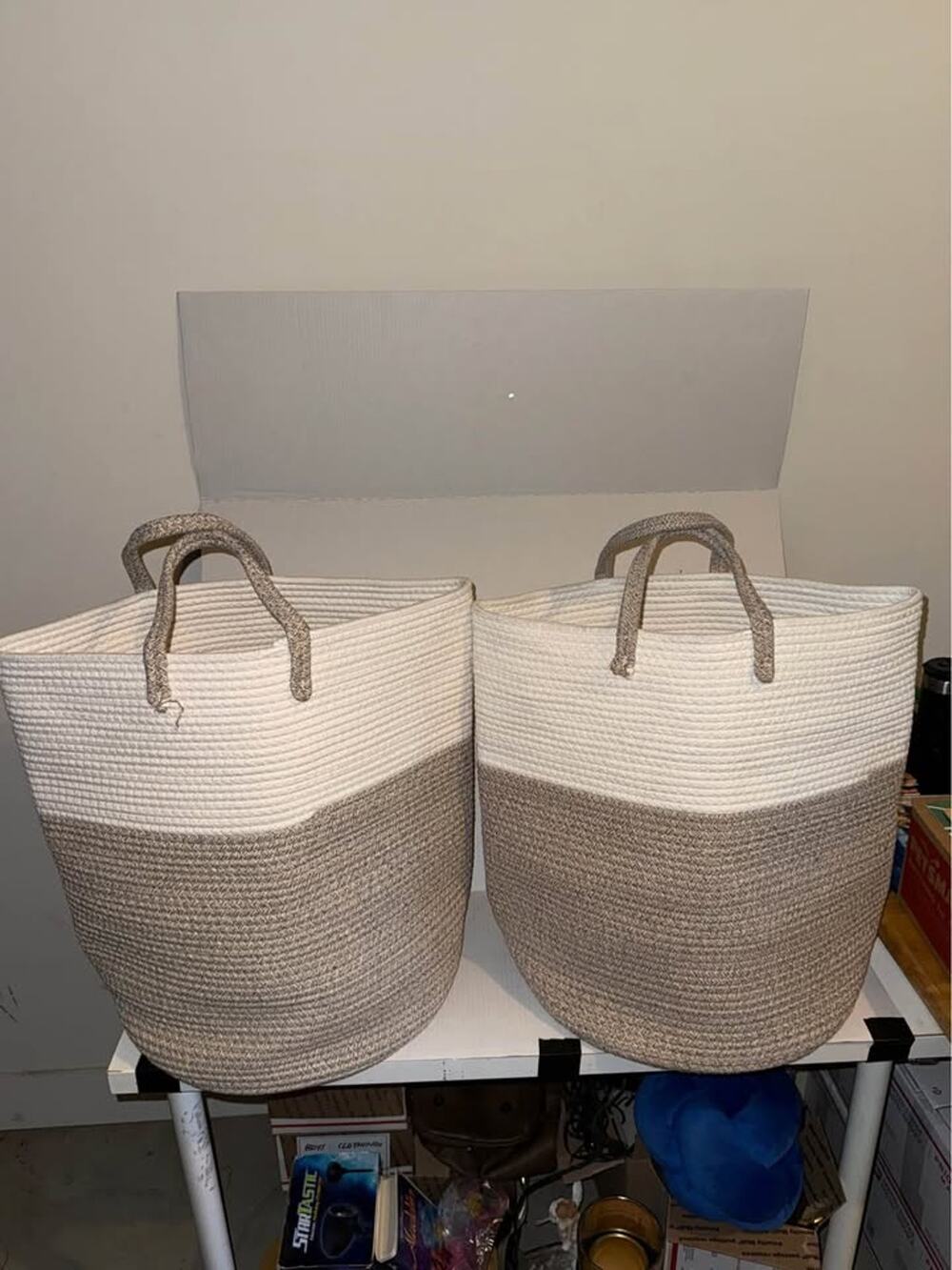 2 Cotton Rope Woven Laundry Hamper Decorative Storage Basket for Blankets